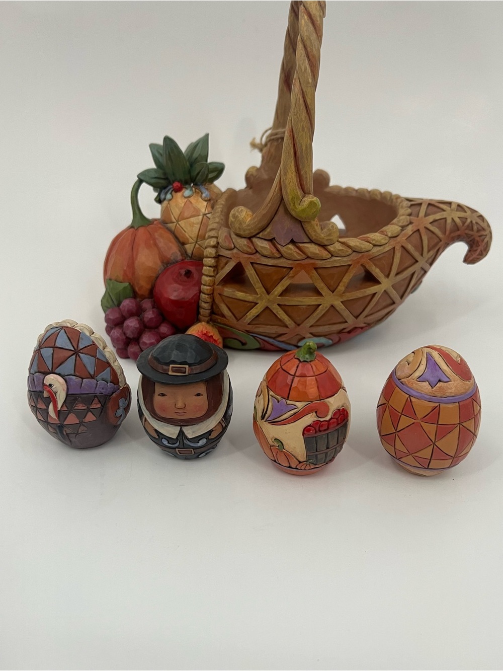 Jim Shore Hand-Painted Harvest Basket with Fall Themed Set of Eggs - Picture 6 of 6